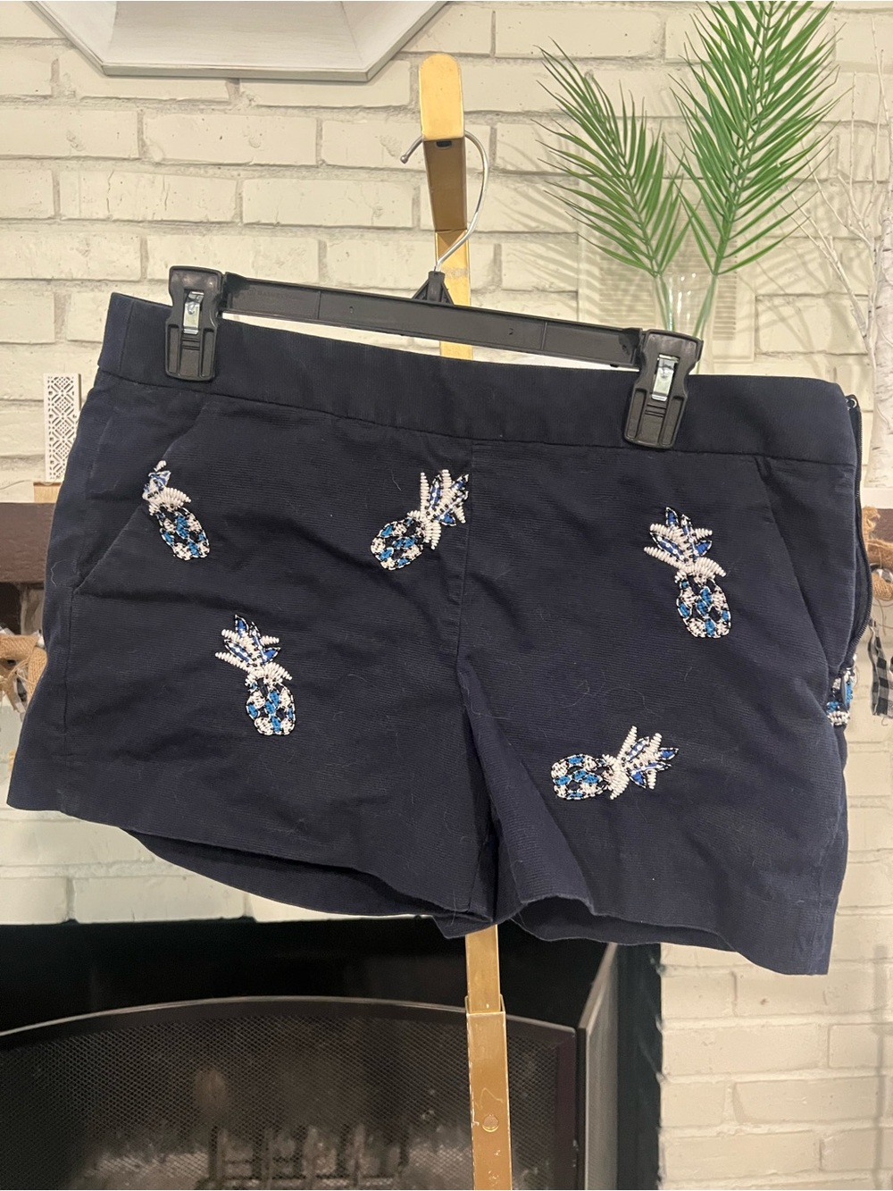 LOFT Navy Embellished Pineapple Jean Shorts